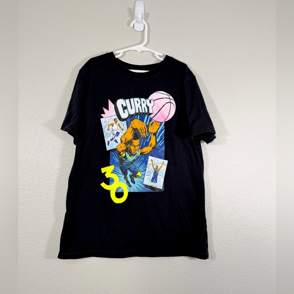 Under Armour Shirt Stephen Curry Comic Black T-Shirt NBA Warriors Youth Boy L